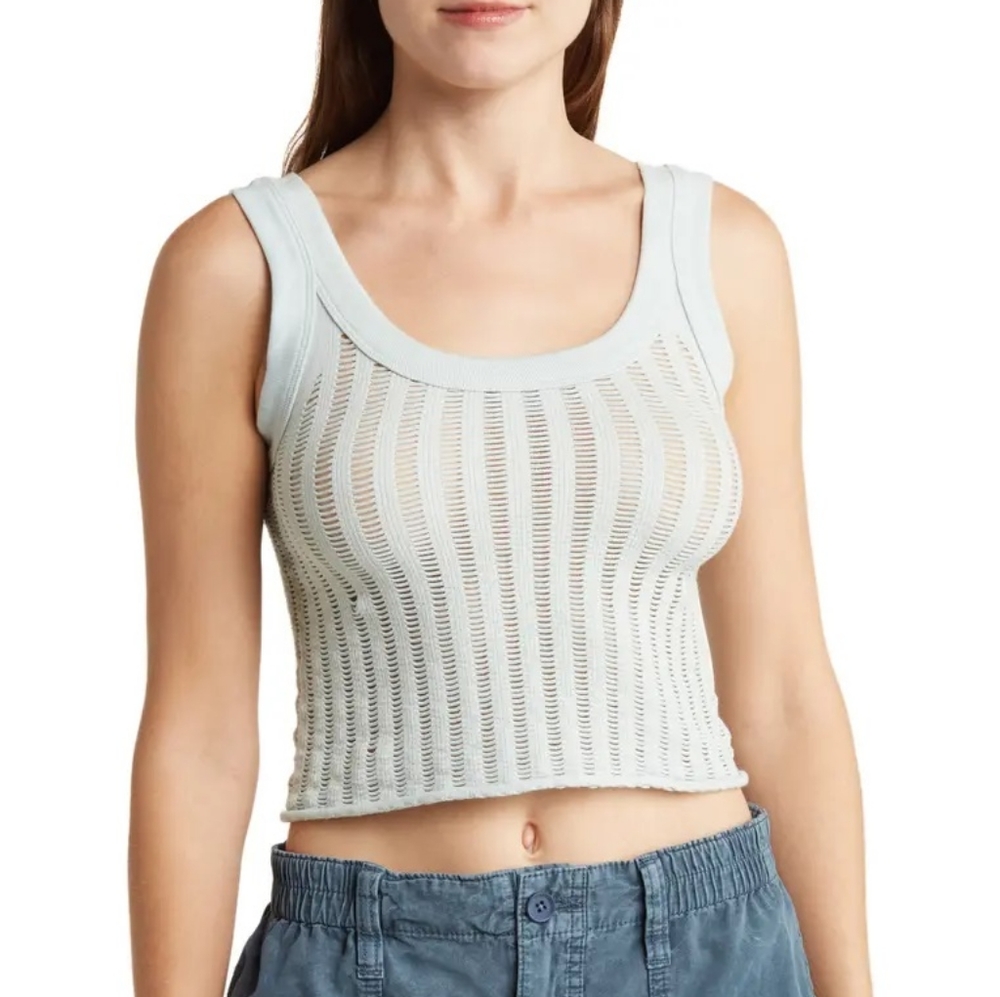 BDG Urban Outfitters Ladder Crop Tank Top Cutout Knit Mint Green M Festival NWT